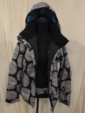 Roxy Regular Fit 8K Snow Jacket Women Small Black White Circle Pattern Teal